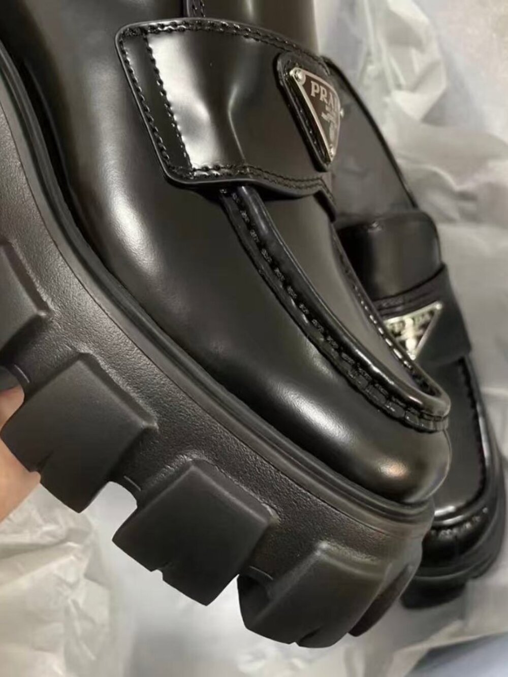 Prada Monolith Black Platform Leather Loafers - Picture 3 of 5